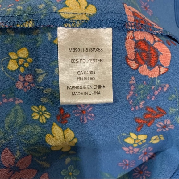 Dalia Blue Floral Print Semi Sheer Long Sleeve Blouse - Picture 12 of 12